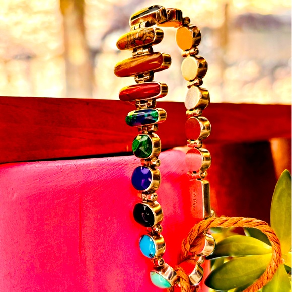 925 Sterling Silver and Multi-color precious Stone bracelet. - Picture 12 of 13